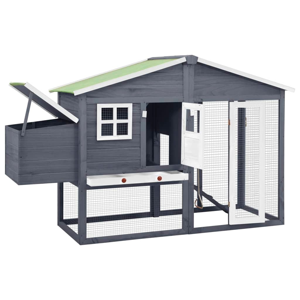 Chicken Coop with Nest Box Grey and White Solid Fir Wood